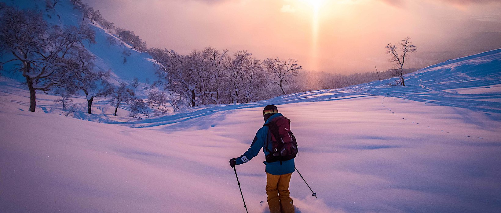 Couché de soleil en ski au Japon